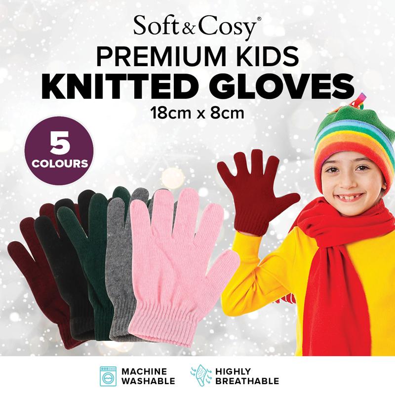 Gloves Kids Premium Basic Knit Maroon, Navy, Green, Black, Grey & Pink