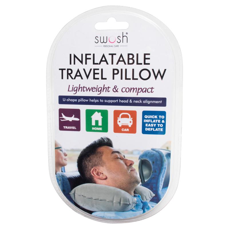 Pillow Inflatable Travel Assorted Colours 42cm x 25cm