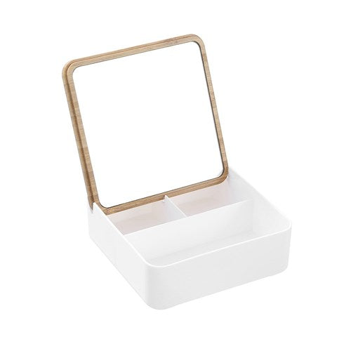 BANO ORGANISER BOX WITH MIRROR BAMBOO TOP 3 SECT SQE