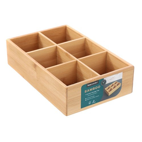 BAMBOO 6 SECTION STORAGE TRAY25.5X16.5X6.5CM