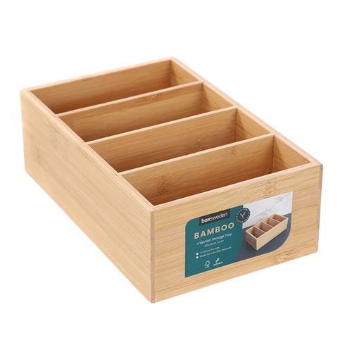 BAMBOO 4 SECTION STORAGE TRAY25X16X8.5CM