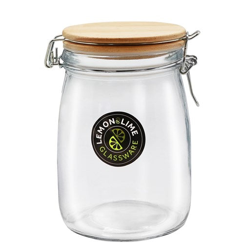 GLASS CLIP JAR WOODEN LID 470ML 12X10X10.5CM