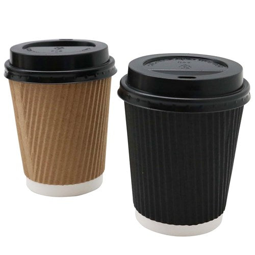 RIPPLE WALL COFFEE CUPS  with LIDS12PK 280ML 2 ASSTD