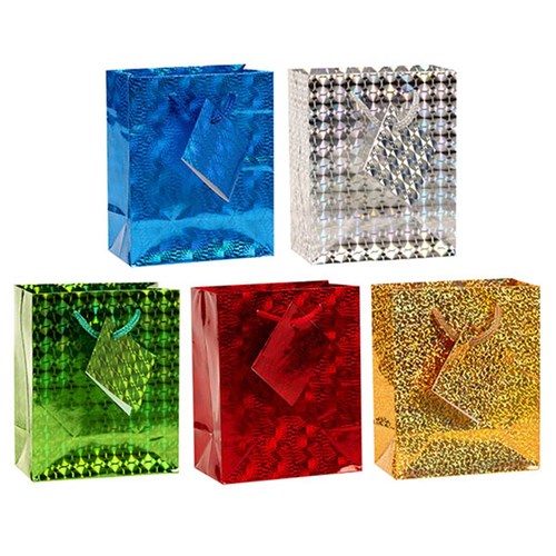 Gift Bag HOLOGRAPHIC Small 11x13.5x6.2cm Asstd Cols