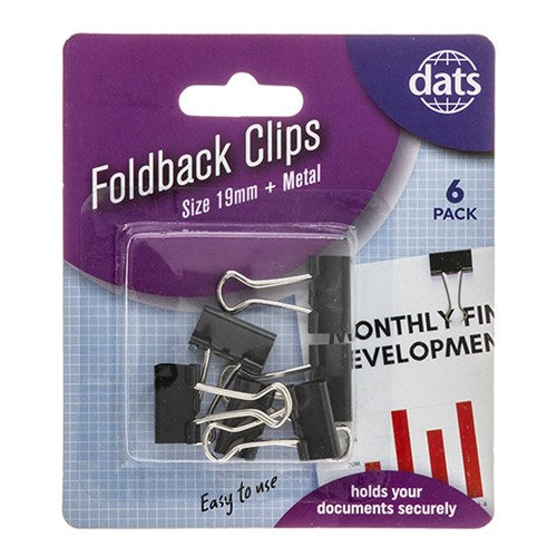 Clip Foldback Black Silver 19mm 6pk