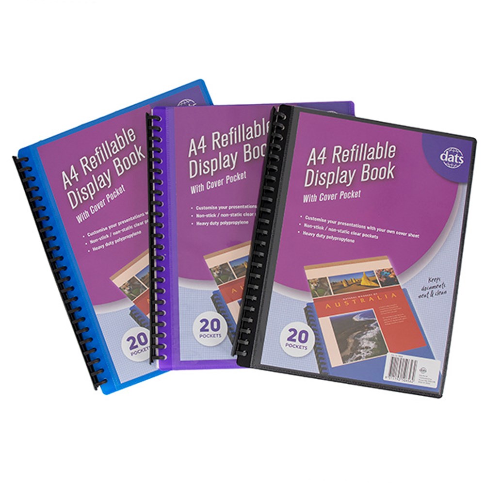 Display Book PP Cover w Insert A4 20 Pockets Asstd Cols