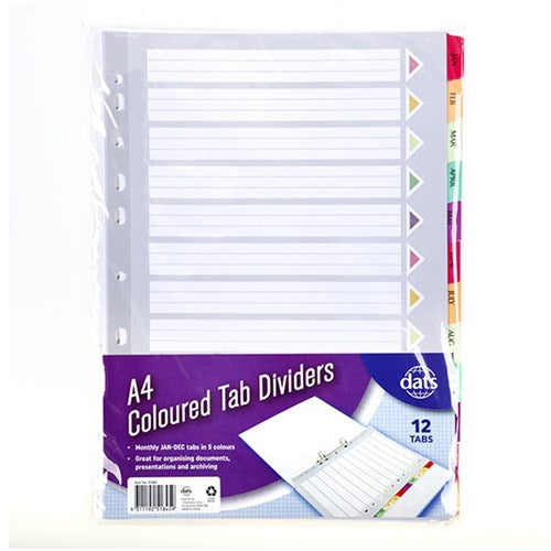 Tab Dividers Plastic A4 Monthly Jan to Dec