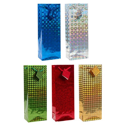 Gift Bag HOLOGRAPHIC Large Bottle 13x36x9cm Asstd Col