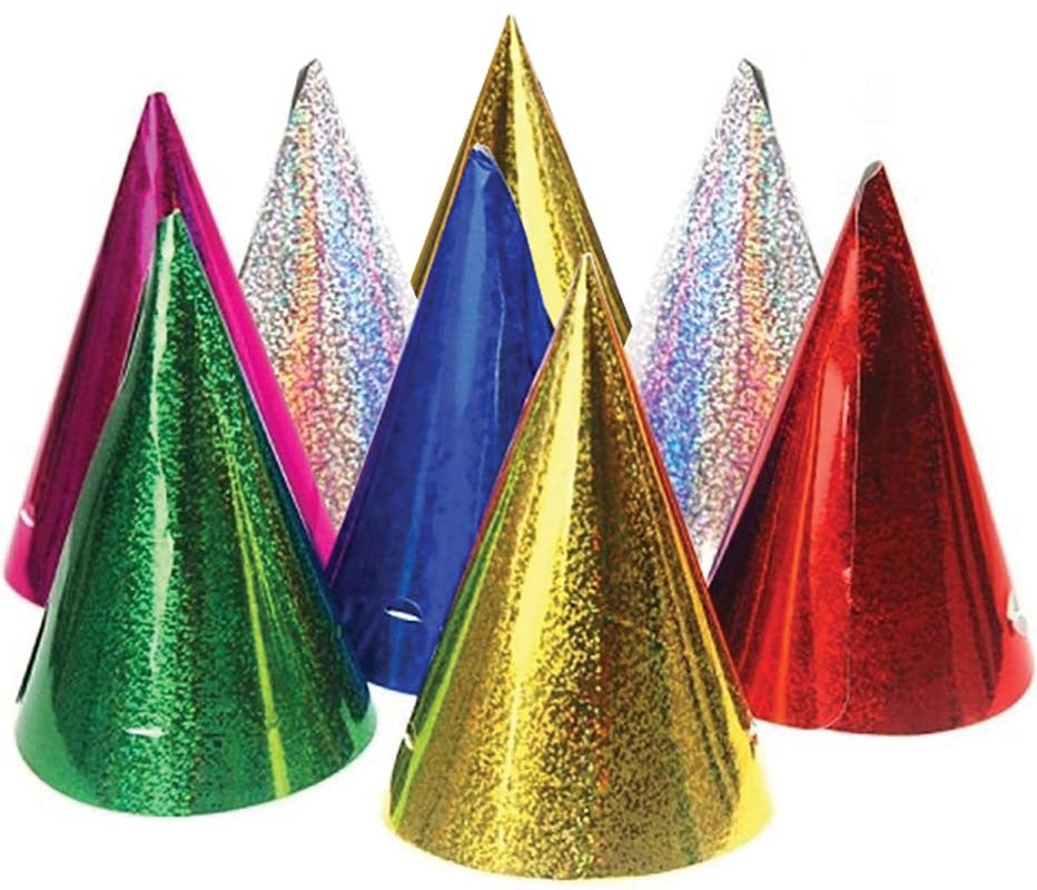 PARTY HAT 8PK HOLOGRAPHIC