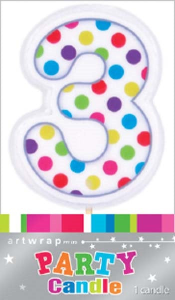 CANDLE SINGLE NUMBER SPOTTY 3