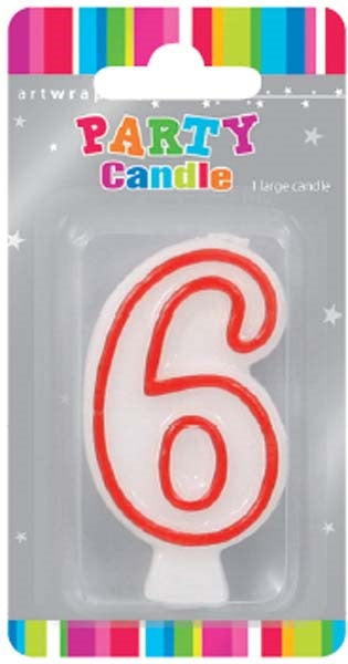 CANDLE SNGL NUM RED OUTLINE 6