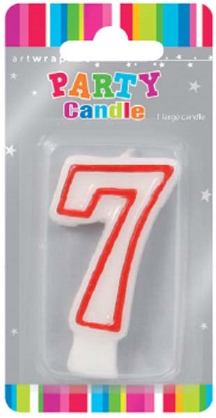 CANDLE SNGL NUM RED OUTLINE 7
