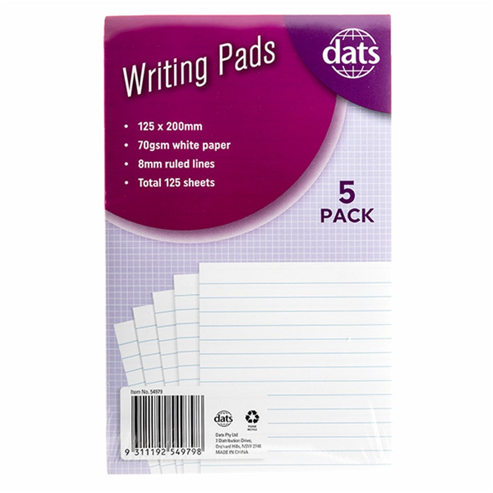 Pad Paper Writing 125x200mm 5pk Total 125sh 70gsm Ruled 125x200mm