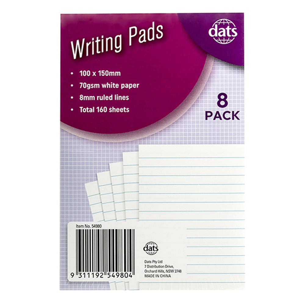 Pad Paper Writing 100x150mm 8pk Total 160sh 70gsm Ruled 100x150mm