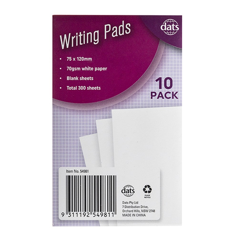 Pad Paper Writing 75x120mm 10pk Total 300sh 70gsm Plain 75x120mm