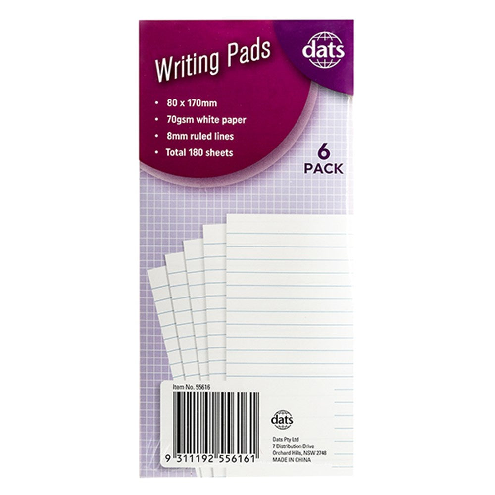 Pad Paper Writing 80x170mm 6pk Total 180sh 70gsm Ruled 80x170mm