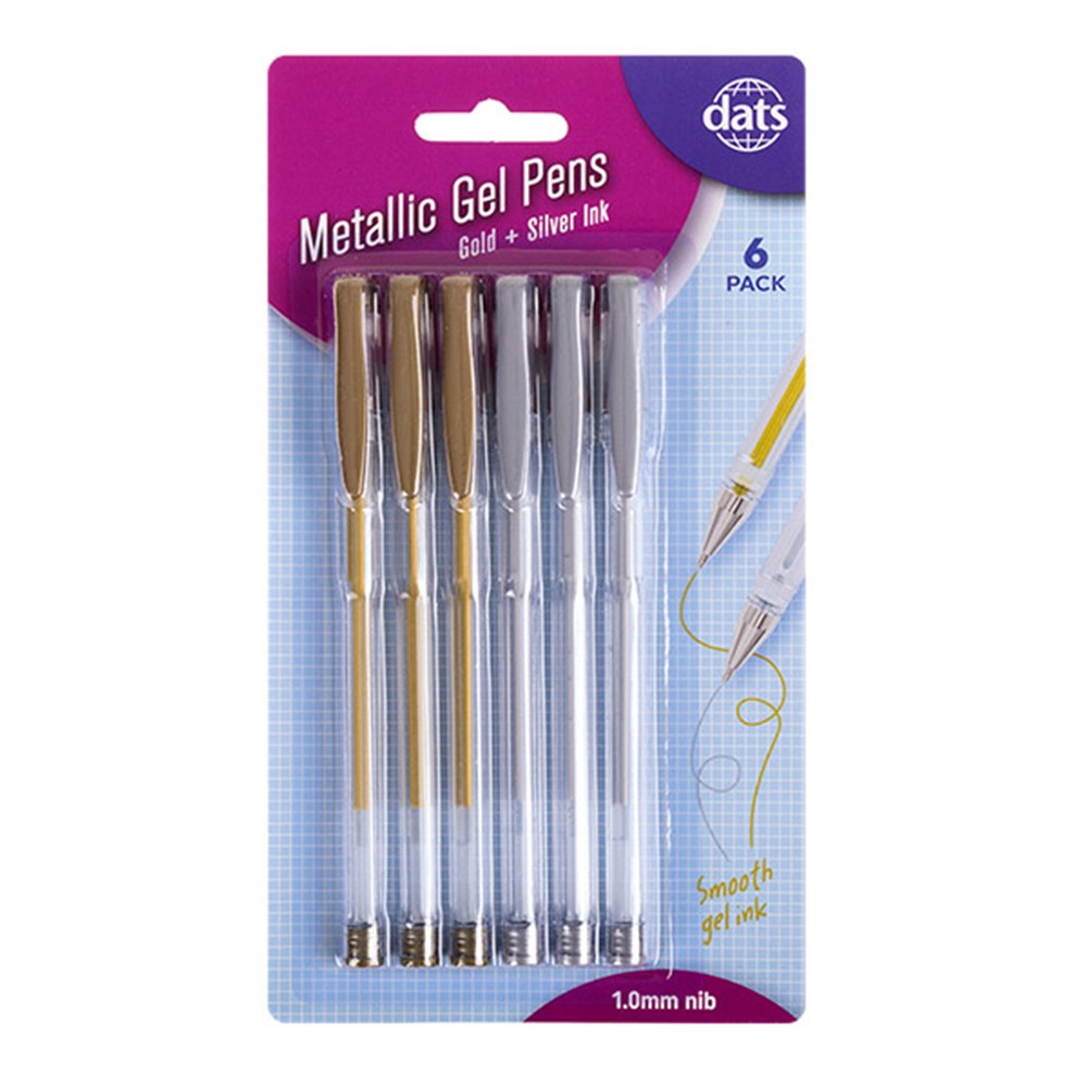 Pen Gel 6pk Mixed Metallic Silver Gold Ink