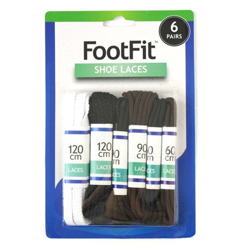 FT Shoe Laces Asstd Cols and Length Pk6