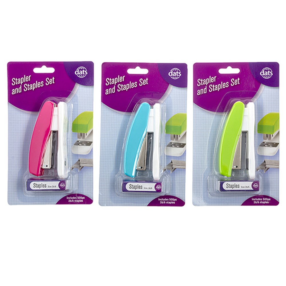 Stapler 26/6 w 500 Staples Set Assorted Colors