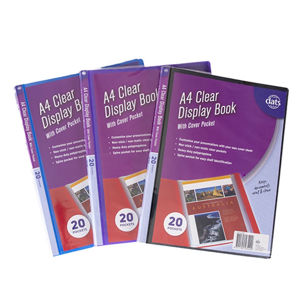 Clear Book PP Cover w Insert A4 20 Pockets Asstd Cols