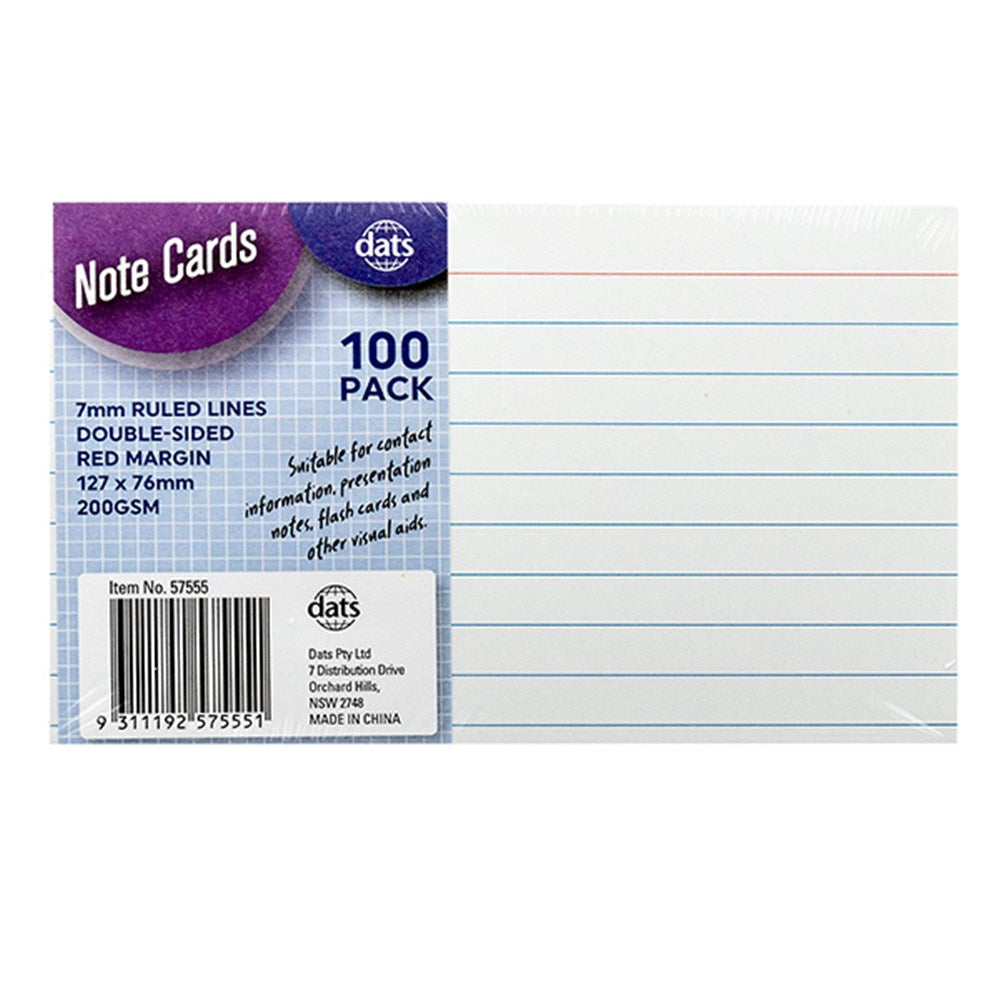 Cards Note Flash Index 200gsm  Ruled Margin 100pk 127x76mm