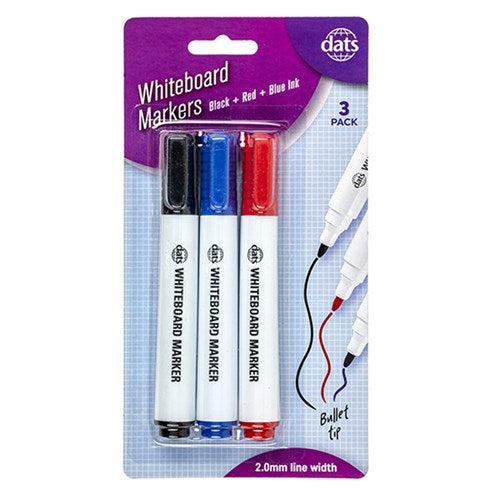 Marker Whiteboard 3pk Mixed Black Blue Red Ink