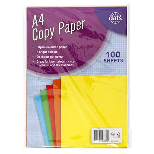 Paper Copy A4 5 Bright Cols 80gsm 100pk