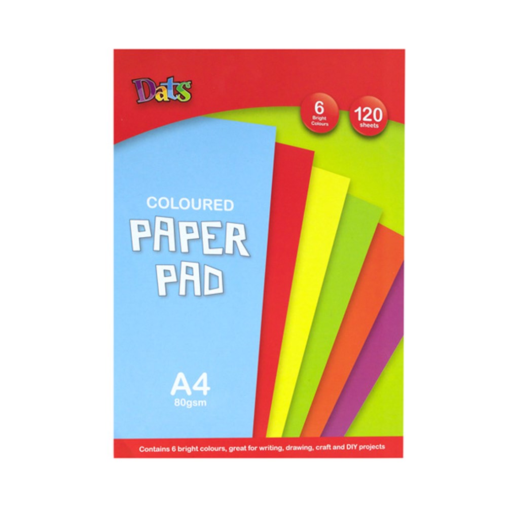 Pad Paper Colour 6 Bright Cols A4 120s 80gsm 210x297mm