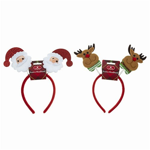 Headband Novelty Xmas Cute Santa Reindeer 2 Asstd