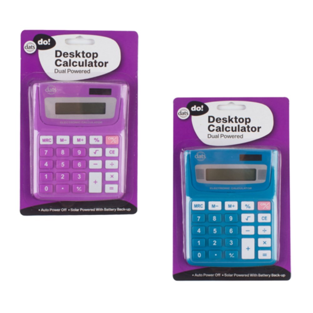 Calculator Desktop Dual Power 2 Asstd Blue Purple