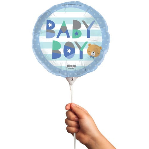 BALLOON FOIL 22CM WITH STICK BABY BOY