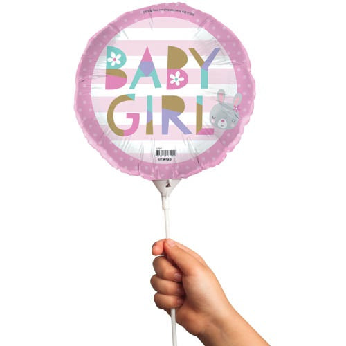 BALLOON FOIL 22CM WITH STICK BABY GIRL