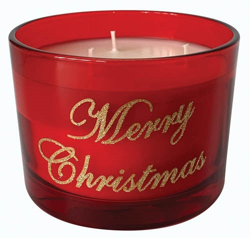 CANDLE XMAS 400G COLRD GLSS FOIL DECAL SCNTD