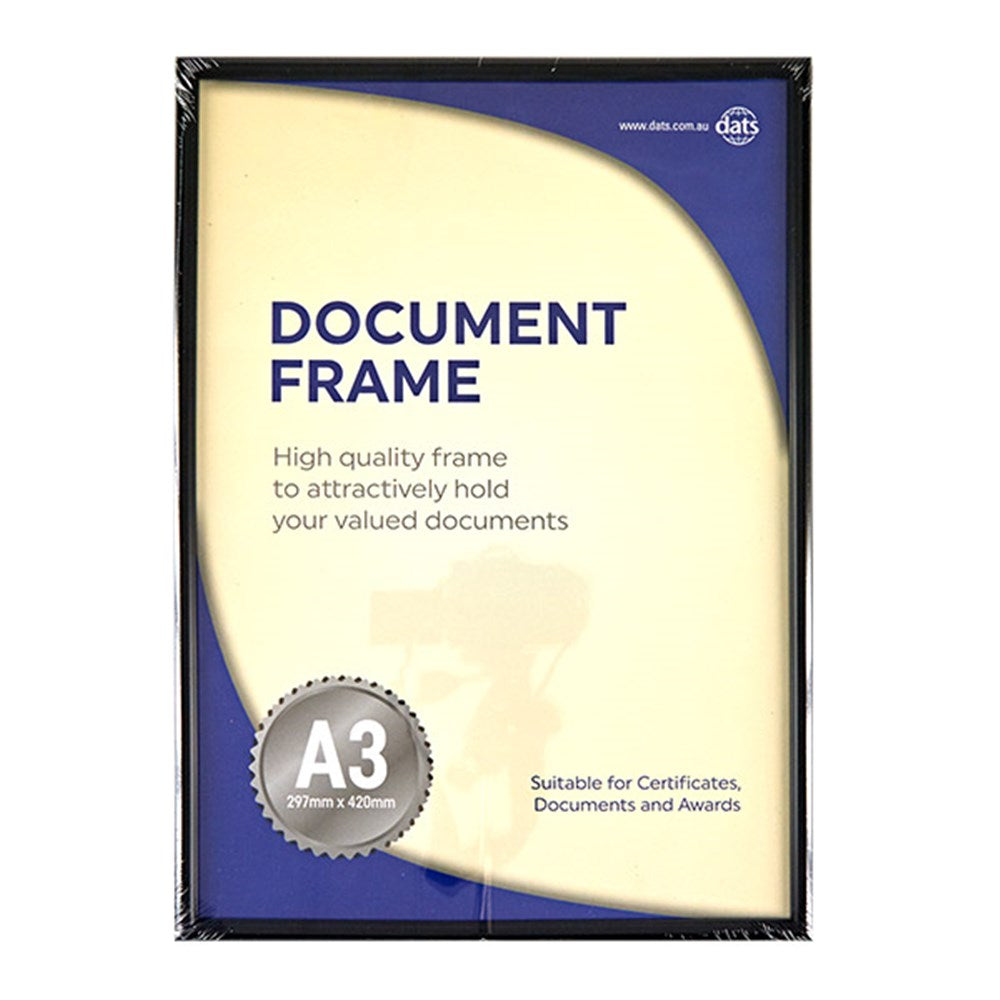 Frame Document Certificate Black A3 w Hooks & Stand