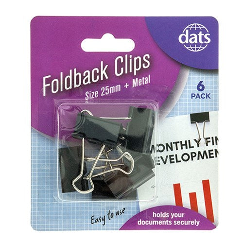 Clip Foldback Black 25mm 6pk