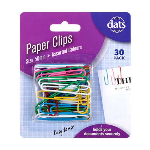 Clip Paper 50mm 30pk Mixed Cols PVC Coating