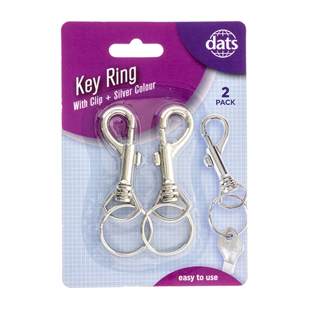 Key Ring Metal Silver w Clip 2pk