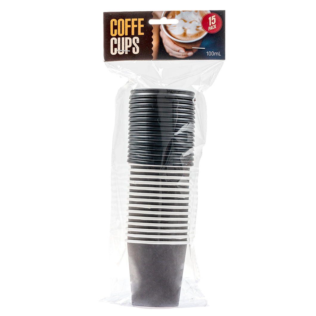 Paper Coffee Cups w Lid Pk15 110mL Black
