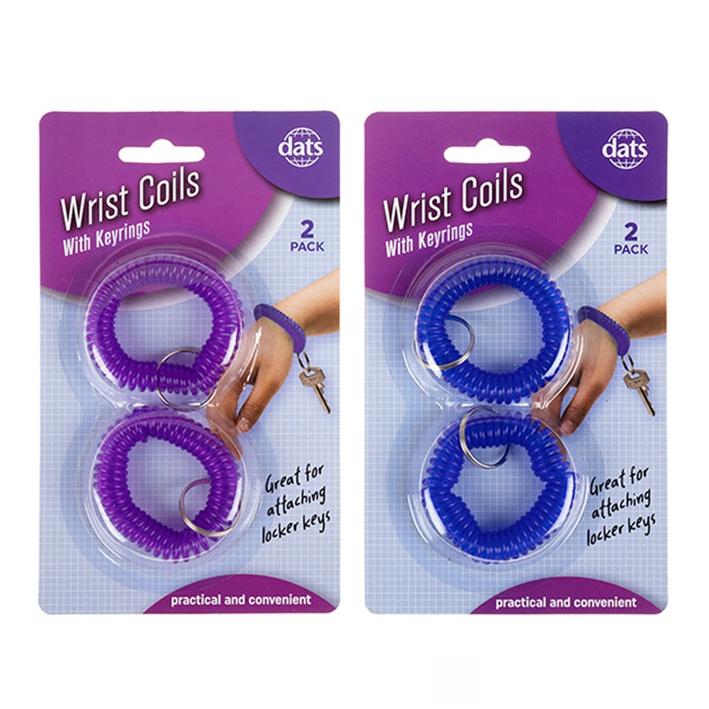 Wrist Coil Spiral Plastic w Keyring 2pk 2 Asstd Cols