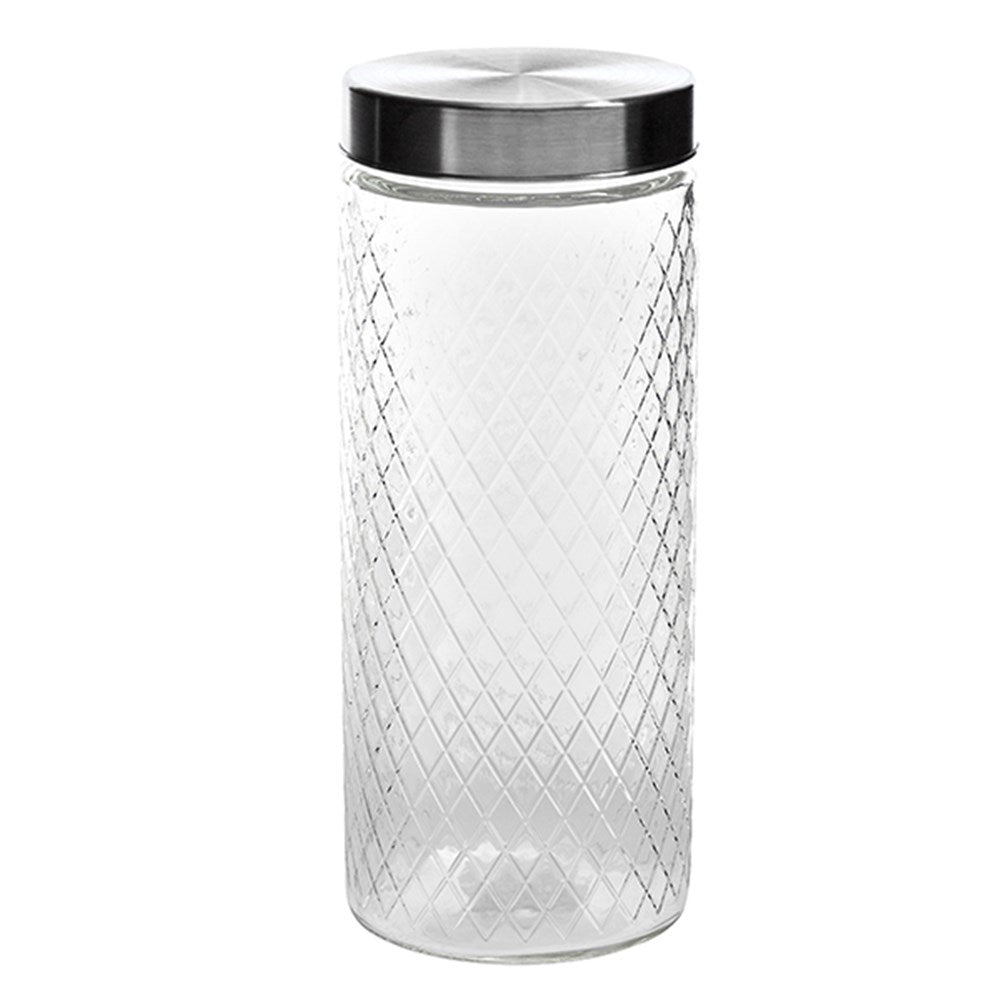 Glass Jar Diamond Des S/Steel Lid 2000ml 11x27.5cm