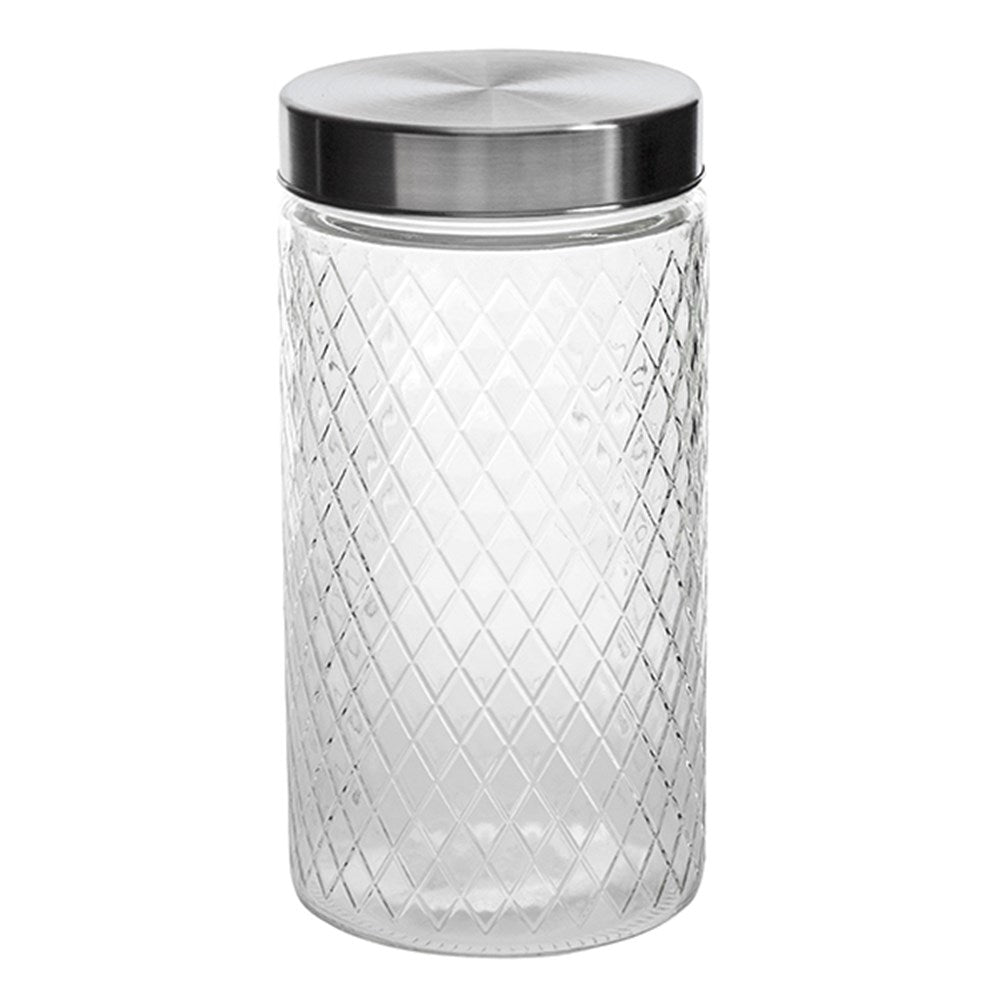 Glass Jar Diamond Des S/Steel Lid 1500ml 11.3x22cm