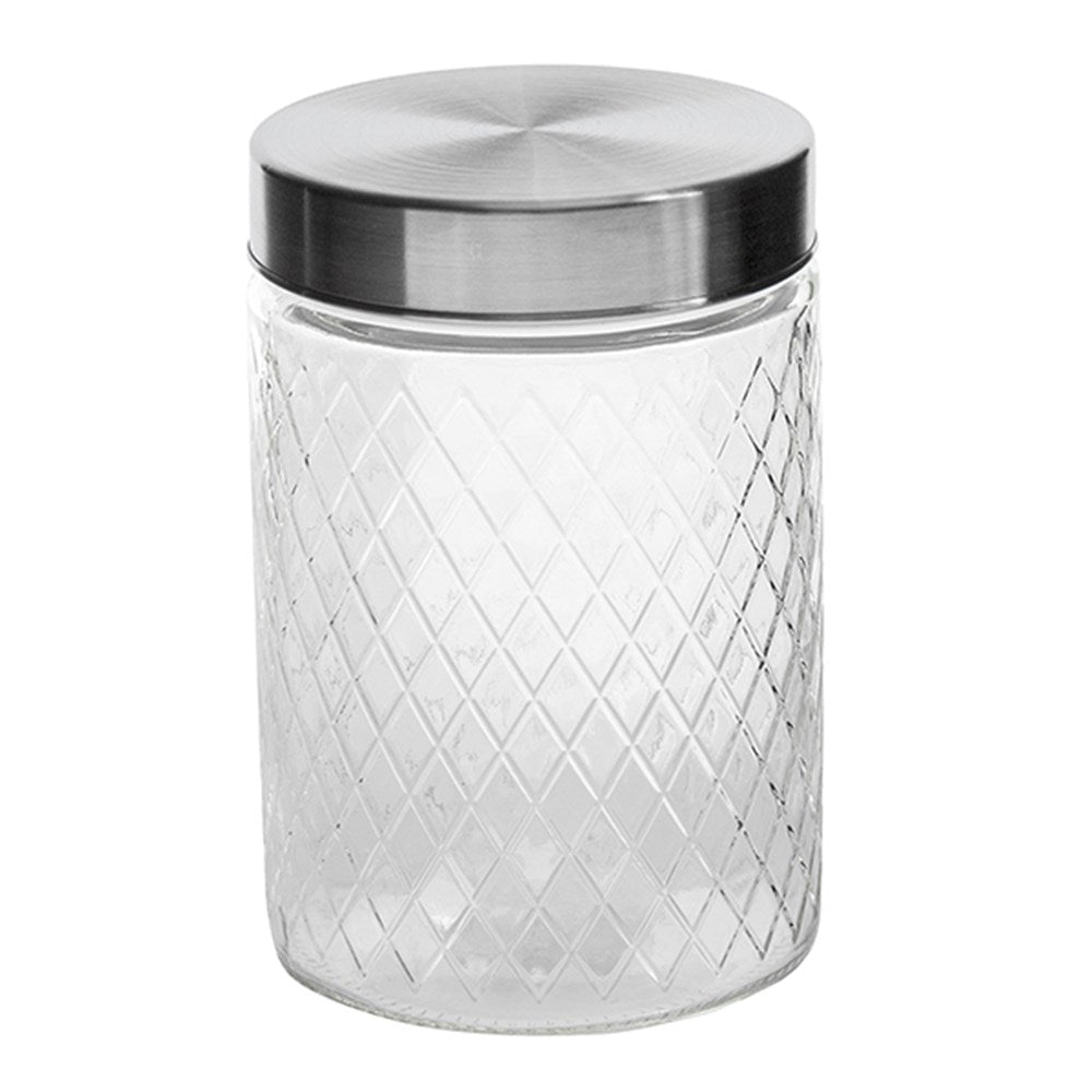 Glass Jar Diamond Des S/Steel Lid 1000ml 11.3x16.7cm