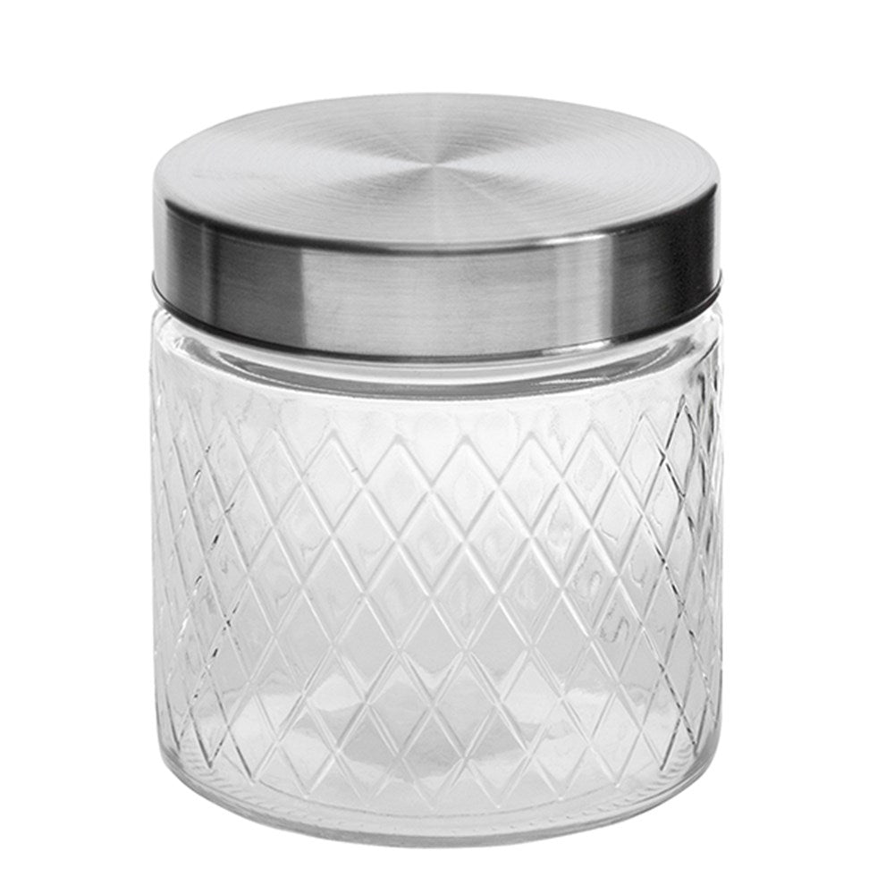 Glass Jar Diamond Des S/Steel Lid 750ml 11.3x12cm