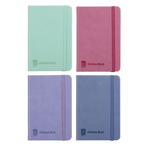 Address Book PU Cover 4 Asstd Cols A6 w Elastic