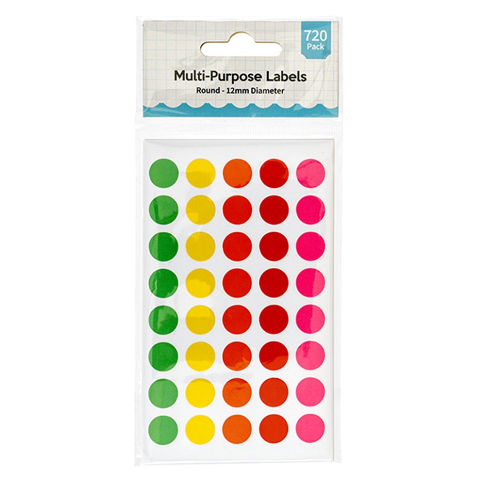 Label Round Coloured Multi Purpose 12mm 720pk