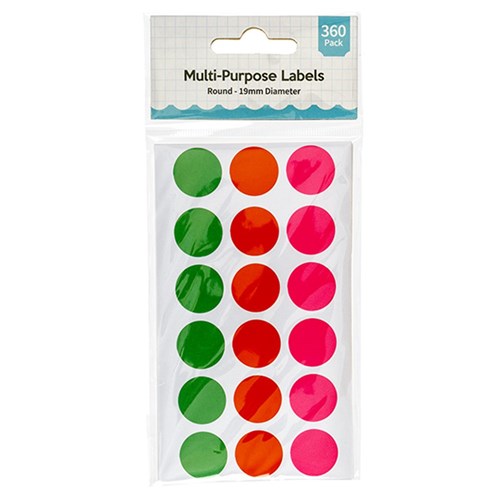 Label Round Coloured Multi Purpose 19mm 360pk