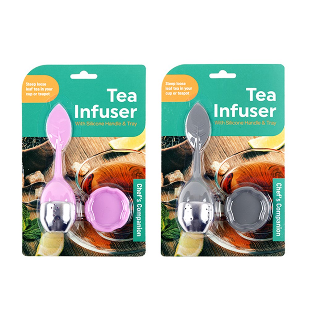 Tea Holder Silicone w Spoon & Lid 2 Asst Cols