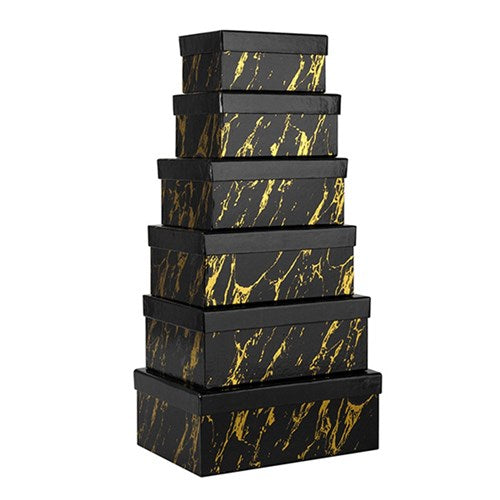 Gift Box Set 6 Rect Black Marble Design w Gold Foil