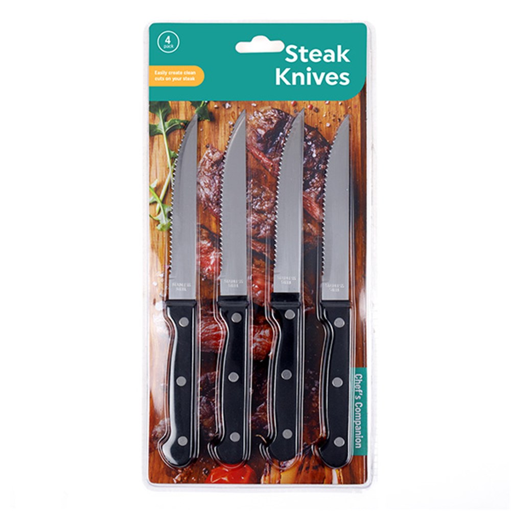 Knives Steak 4pk w Black Handles 22cm