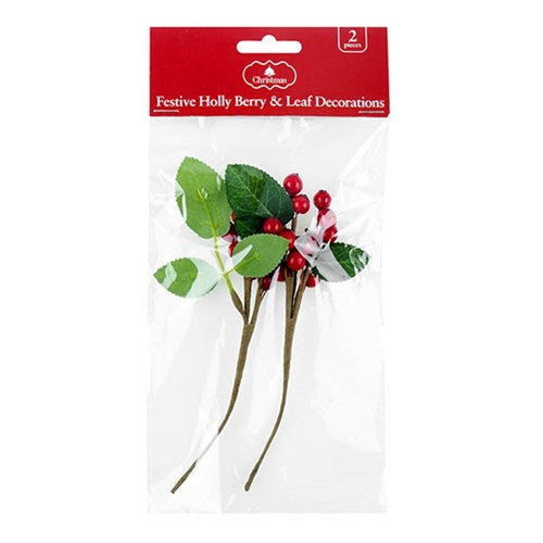 Decorations Holly Berries and Leaves 2pk